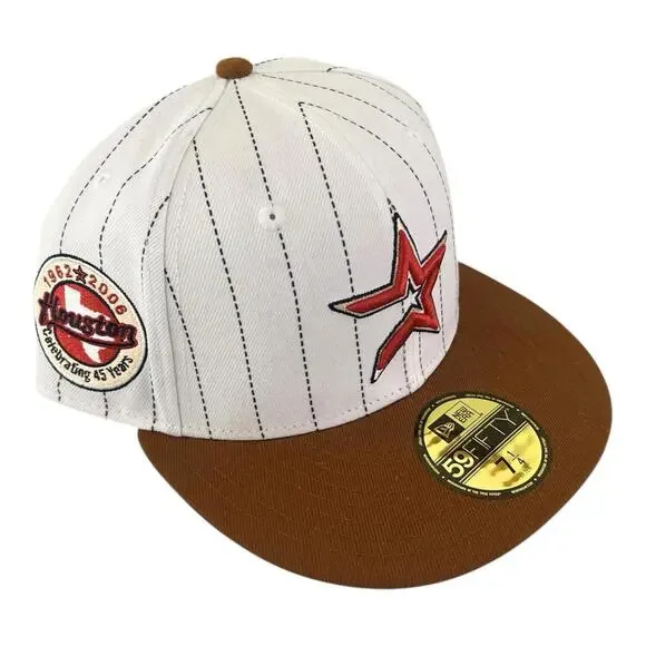 Houston Astros Pin Strip Fitted Hat Cap 7 1/4 (45 Years Patch) New Era NWOT
