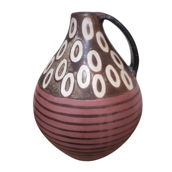 VTG Alex Calle Pottery‎ Jug Vase Signed Brown Geometric Modernist Peru Folk Art