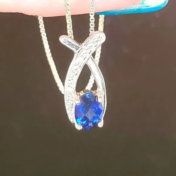 0202. Brilliant 🔷️ Blue Sapphire Set in Sterling🥈with CZ Accents & 16
