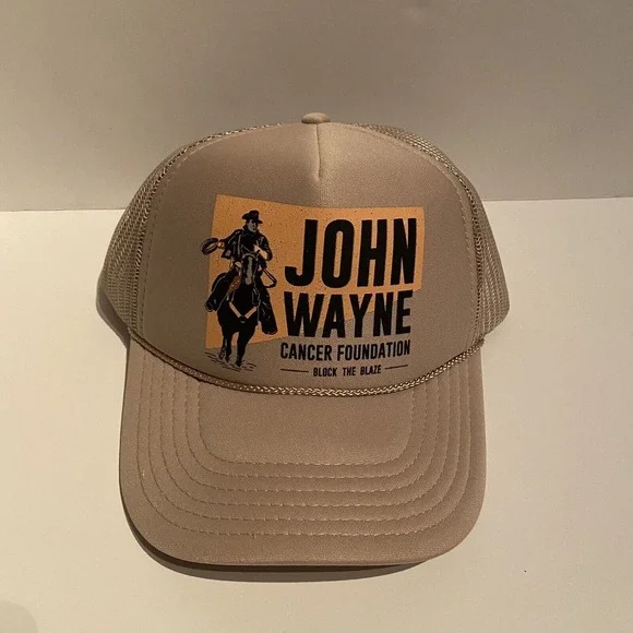 New John Wayne Cancer Foundation‎ Block The Blaze Mesh Trucker Snapback Beige