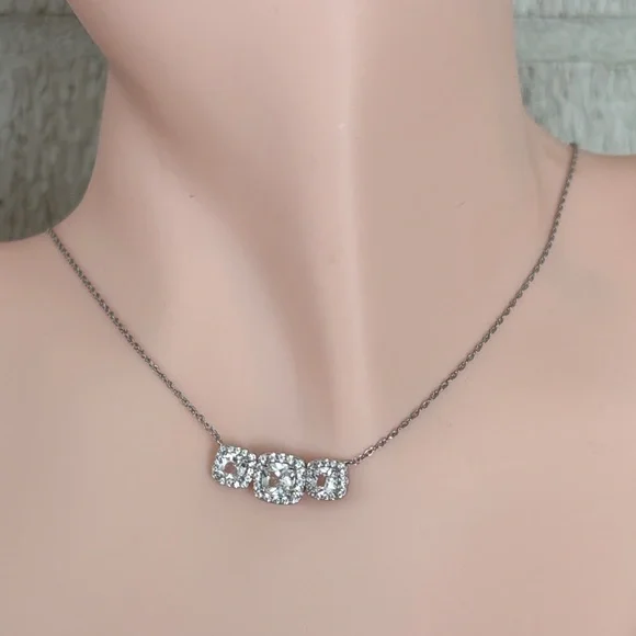 Cushion Cut 2.50 ct Genuine White Sapphire Station Necklace Sterling Silver 18