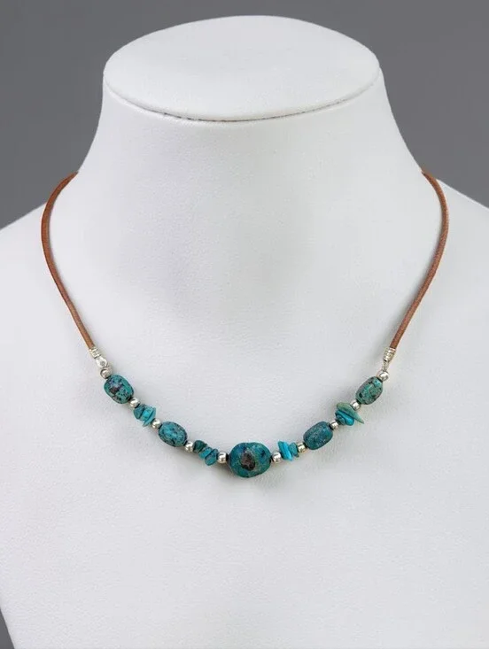 Sterling Silver Turquoise Leather Necklace