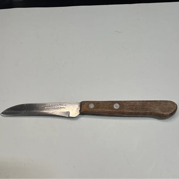 Tramontina 3-Inch Paring Knife Wood Handle 2 Rivets Brasil Vtg Peeling