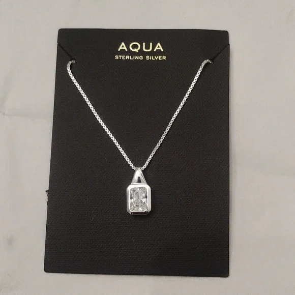 Sterling Silver Necklace with Sparkling Pendant by Aqua NWT