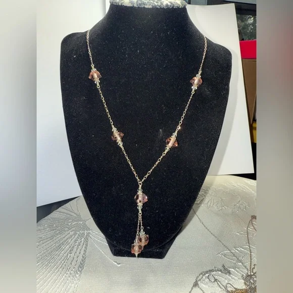 Glass Pink Beaded Silver‎ Necklace