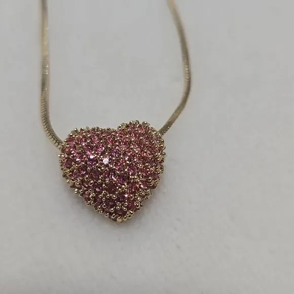 14k Gold Plated Necklace with Stunning Pink Crystal Heart Pendant