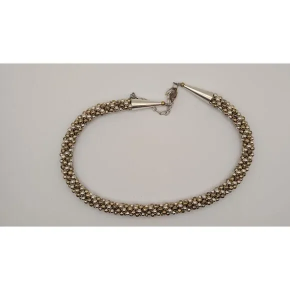Vintage Twisted Bead Choker Necklace Silver & Gold Tone