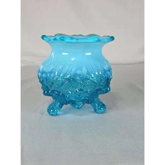 VTG Sowerby Blue Opalescent Piasa‎ Bird Rose Glass Bowl 4.5 Inches Tall.
