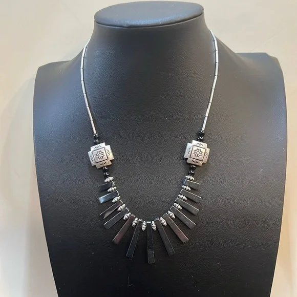NECKLACE 8 inch Black Metallic and Silver colored hook Women’s Jewelry