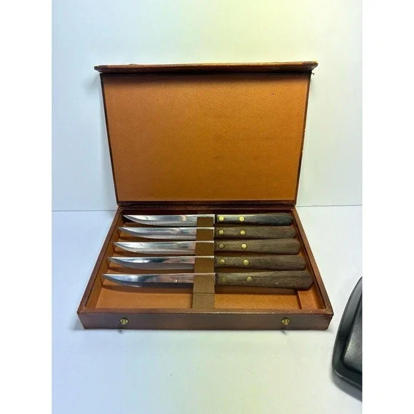 Vintage Kutmaster 5-Piece Steak Knife Set, Stainless Steel & Wood, Made in‎ USA