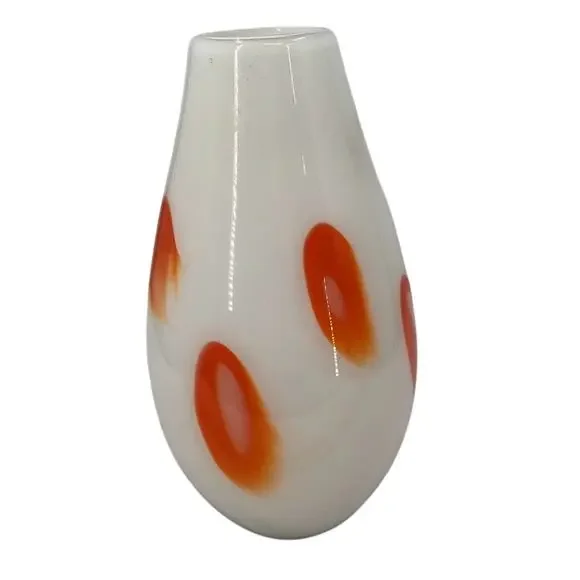 Murano Glass Vase Handblown orange patches white table bulb MCM design 9