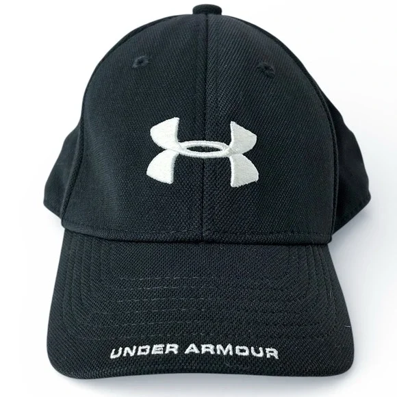 Under Armour Blitzing Cap Youth Black White UA‎ Spell Out Fitted Baseball Hat