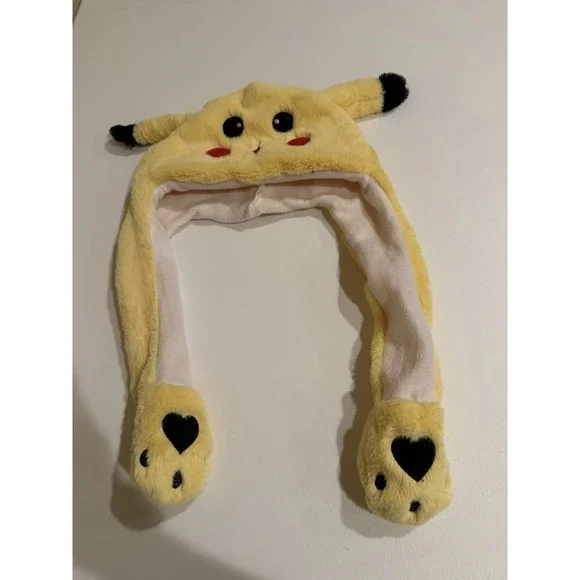 Pokémon Pikachu Soft Plush Hat With Moving‎ Ears One Size Cap Beanie Kids Youth