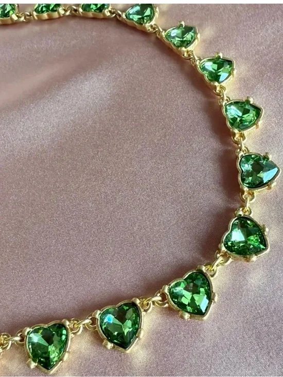 Oscar de la Renta Love Heart Green Necklace