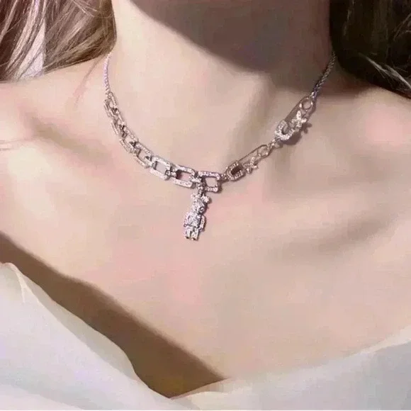 Ins Micro-inlaid Custom Made Bear Necklace