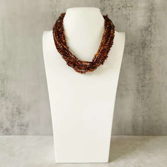 Multistrand Amber Colored Acrylic Beaded Statement Necklace