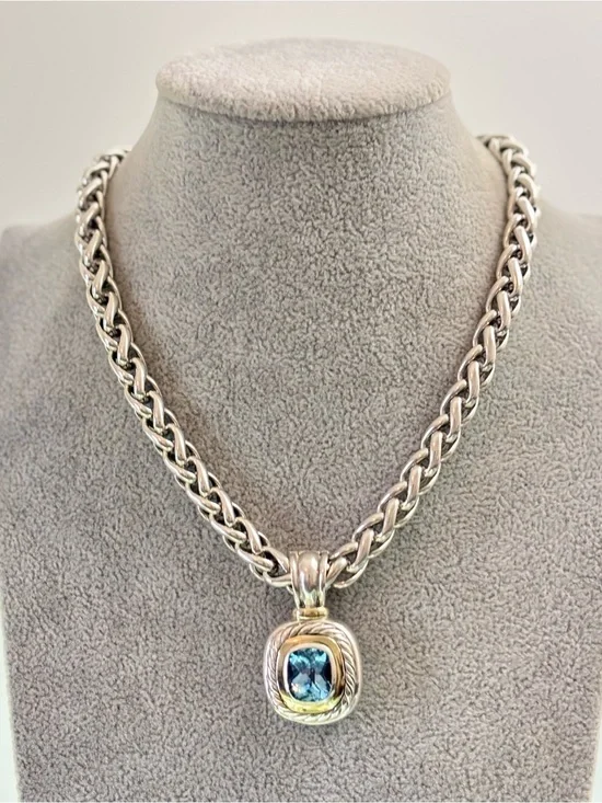 David Yurman XL Albion Pendant Necklace with Blue Topaz 17