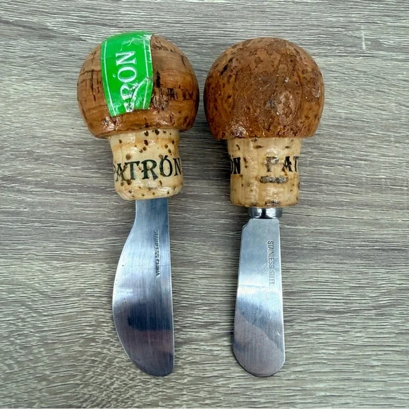 2pc Patron Tequila Cork Handle Cheese Spreaders - Upcycled Barware Butter Knives
