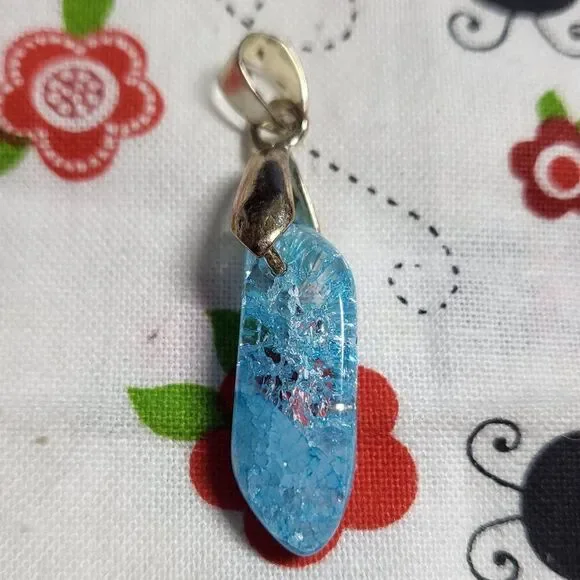 Aquamarine Blue Crackle Quartz Pendant
