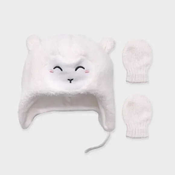 Cat & Jack Critter Beanie and Basic Magic Mitten Set 6-12M