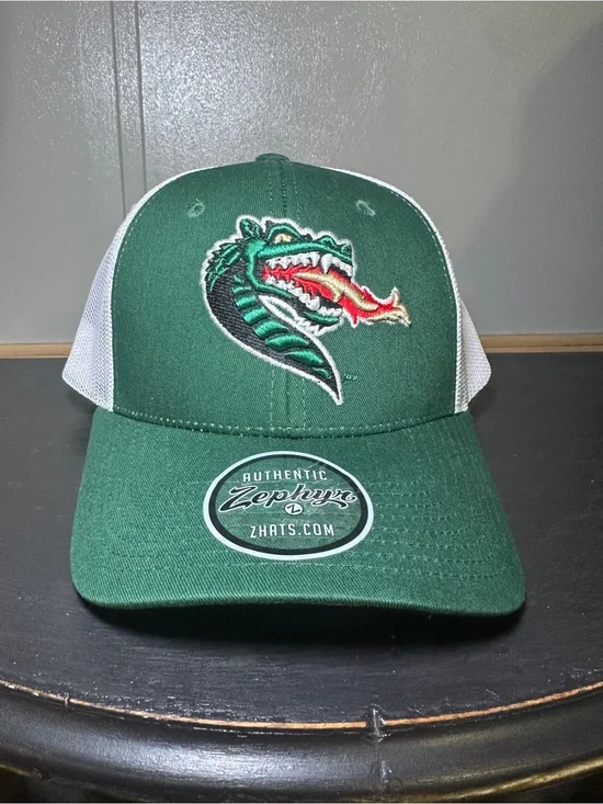 Zephyr UAB Blazer Adjustable Snapback Green White Hat with Dragon Logo