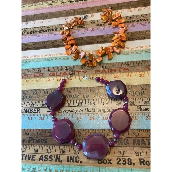 Lot of 2 Modern Boho Statement Necklaces Chunky Beaded Gemstones Natural Stones