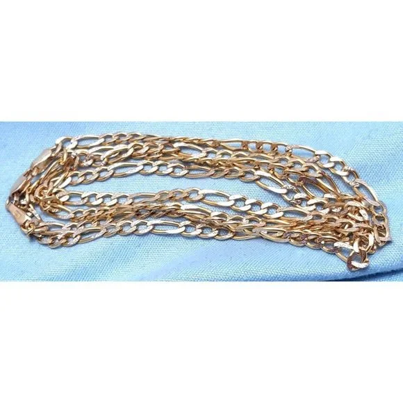 14K Two Tone Multi Color Gold Diamond Cut Figaro Link Chain Necklace 25.25
