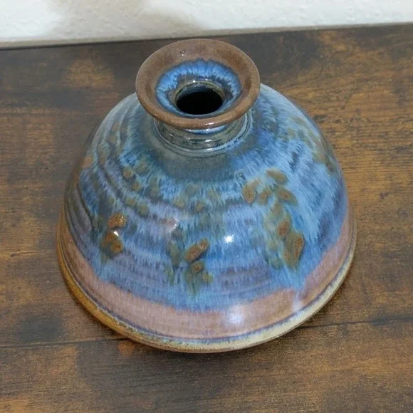 Sunset Canyon Pottery Bud Vase Aurora Blue Glaze Austin‎ TX Handmade 6
