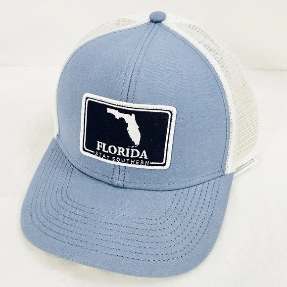 The State‎ Company Florida Square Patch Trucker Hat Cap Adjustable Light Blue