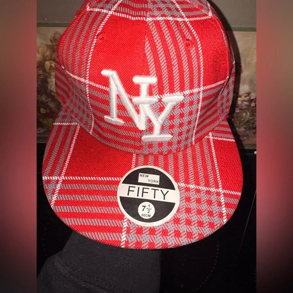 Vintage Red ,Grey Plaid NY Cap