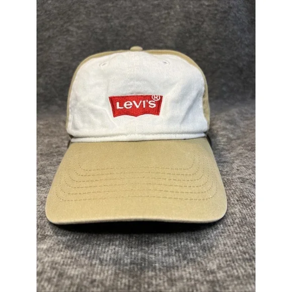 Levi's Baseball‎ Cap Youth Tan/White Embroidered Adjustable Strapback Hat Clean!