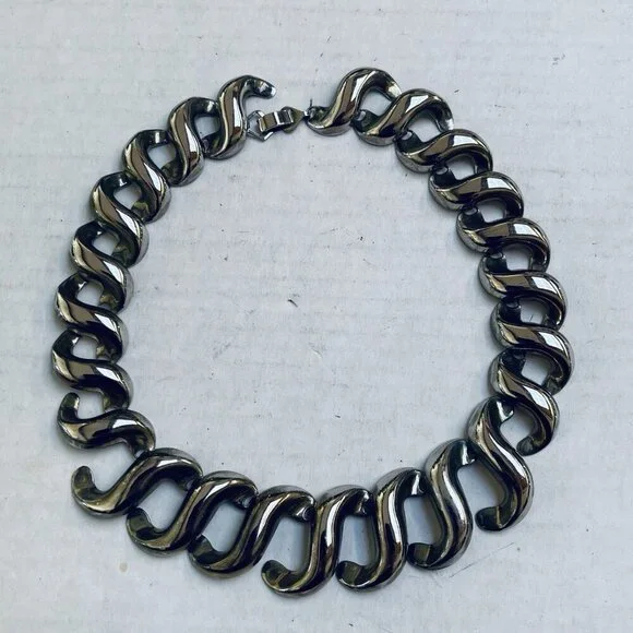 Vintage Brutalist Necklace Chain Necklace Choker Jewelry Modernist Silver Tone