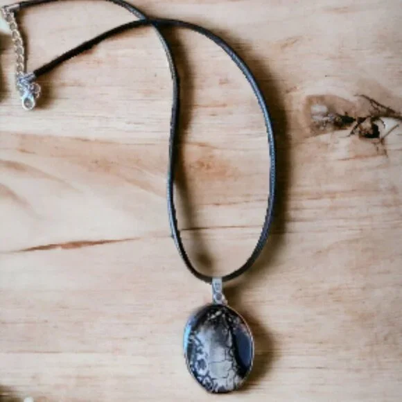 Dark and Light Brown Pendant‎ on Black Cord Necklace NEW