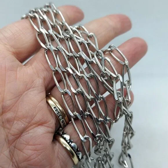 Vintage Monet Silver Tone Texture Link Necklace‎ 54