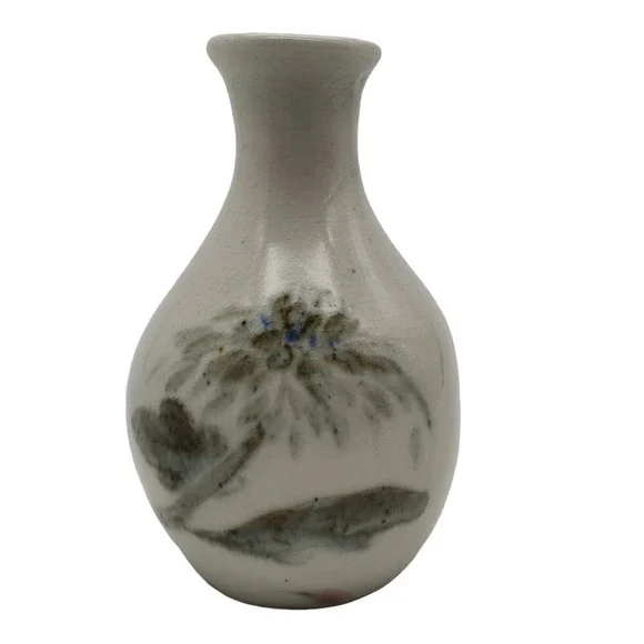 Mountain Pine Tree Scenic Ceramic Pottery Vase Green Nature Landscape Art 1985