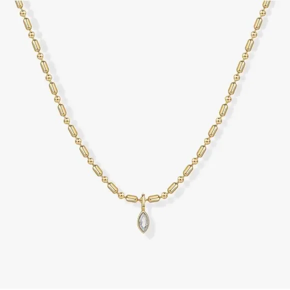 NEW 14K Gold Plated CZ Beaded Chain Pendant Necklace