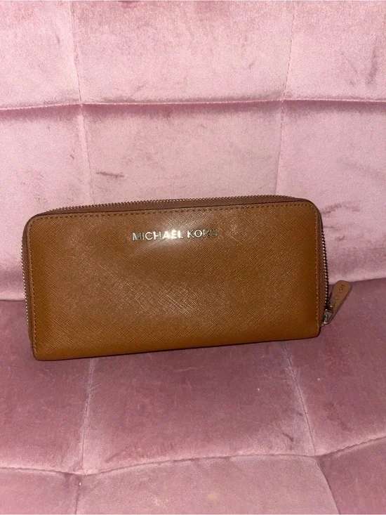 Michael Kors Brown Zip-Around Saffiano Leather Wallet