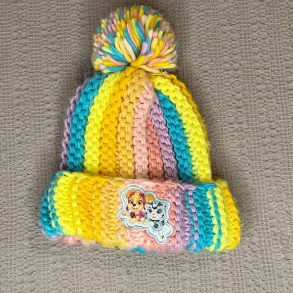 Colorful Paw Patrol Knit Beanie with Pom Pom