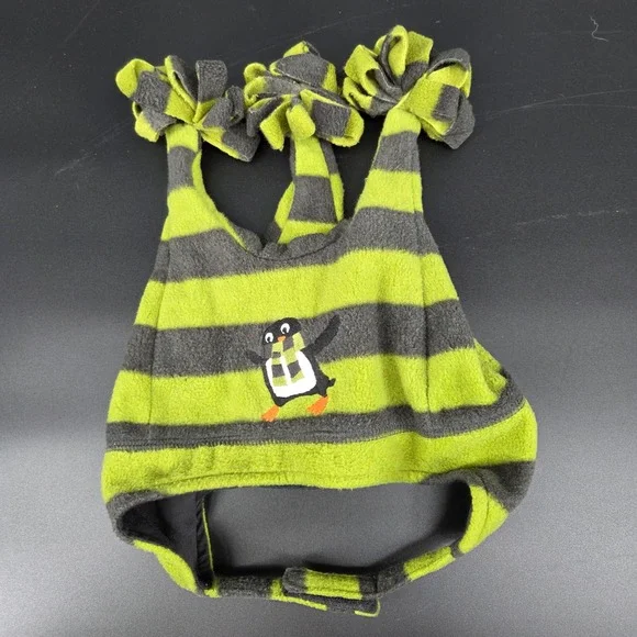 Gymboree 4T-5T Fleece Hat Green Gray Stripe Penguin Applique Winter Kids