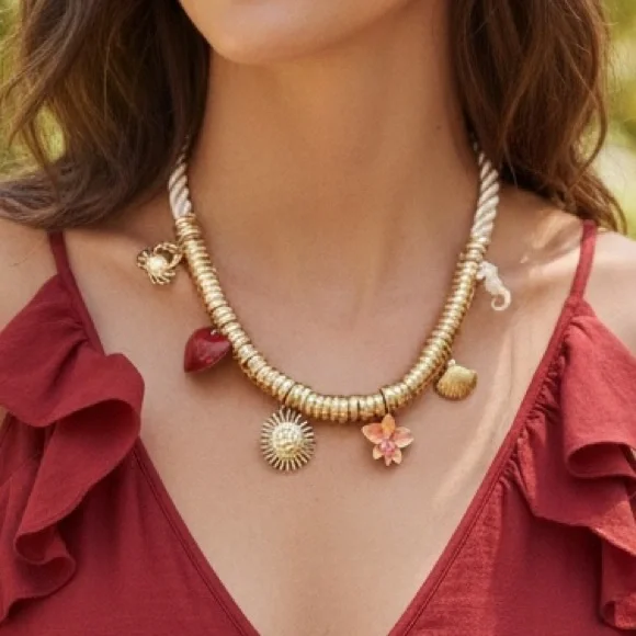 Sun Heart and Seashell Accents Charm Necklace