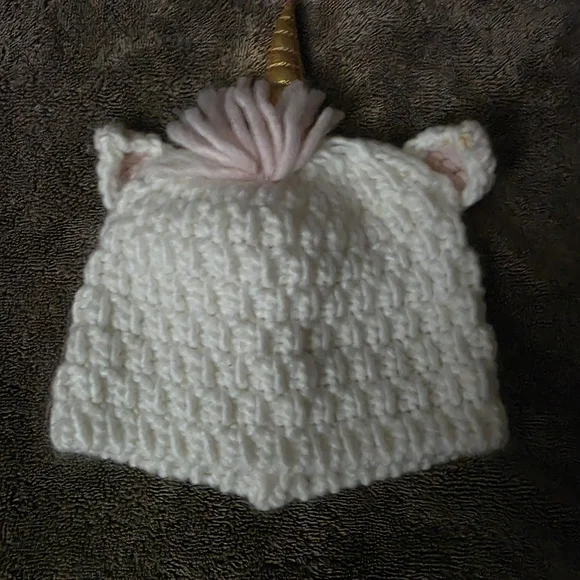 Target White Unicorn Knit  Hat with Gold and Pink Accents One Size Fits Most