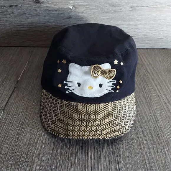 Hello Kitty Black and Gold Kids Cadet Cap