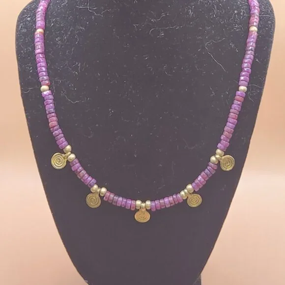 Lepidolite and Brass Spiral Charm Necklace