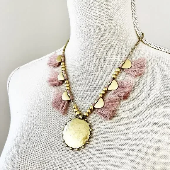 Lucky Brand Brushed Gold & Blush Fringe Reversible Necklace