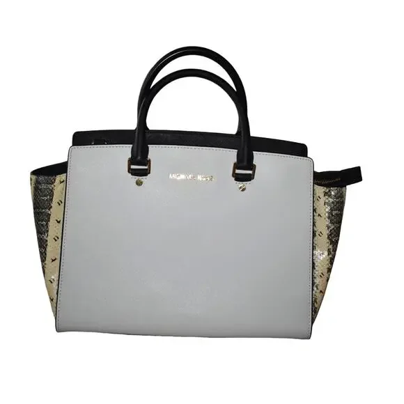 Michael Kors Selma Satchel Saffino Leather Snake Print Bag
