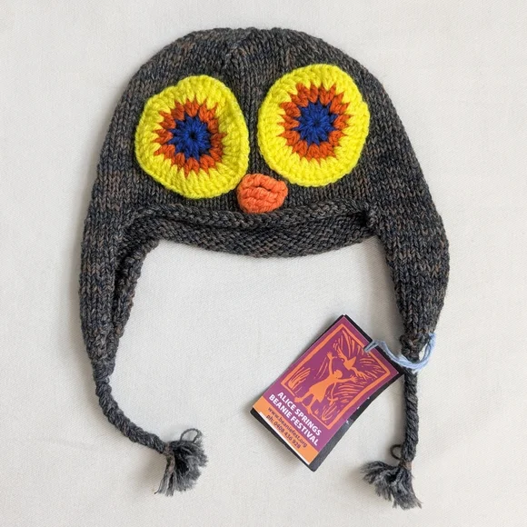 NWT Toddler Owl Knit Hat Handmade Beanie from the Alice Springs Beanie Festival