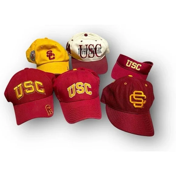 Lot Of 6 USC TROJANS HATS CAPS VISOR SOME VINTAGE