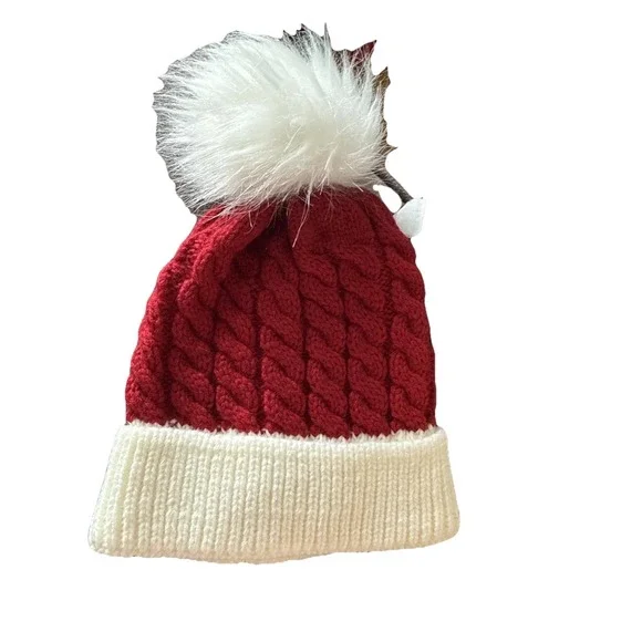 Christmas Knitted‎ Beanie Winter PomPom Hat Red and White T14
