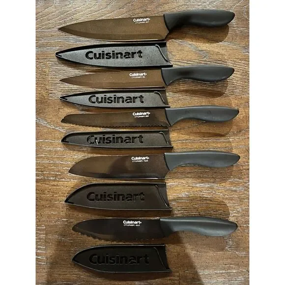 CUISINART Knives Set of 5 Black Plastic‎ Handle Cutlery 502355 0518 With Covers