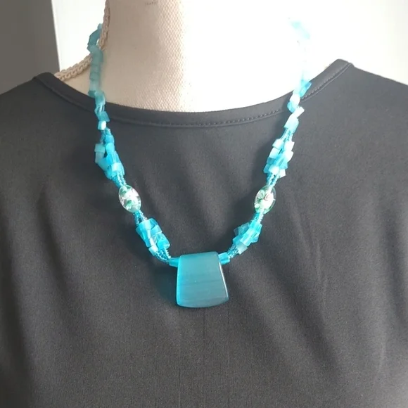 Blue Hand-Beaded Necklace